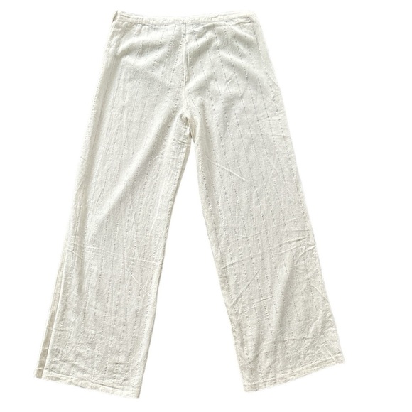 Reign Silver Pinstripe Linen Blend Wide Straight Leg Pants Womens Size L White - Picture 2 of 6